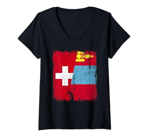 Damen Schweiz Mongolei Halbflagge Schweiz Mongolei Trikot T-Shirt mit V-Ausschnitt Damen Schweiz Mongolei Halbflagge Schweiz Mongolei Trikot T-Shirt mit V-Ausschnitt von Mongolia Flag Designs Proud Mongolian Roots