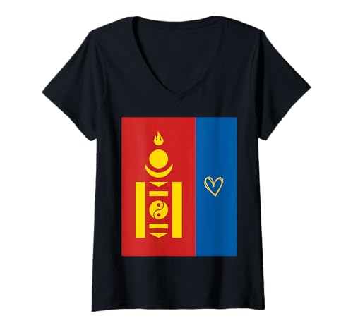 Damen Mongolei-Flagge, mongolisches Herz, stolzer Nationalfeiertag T-Shirt mit V-Ausschnitt Damen Mongolei-Flagge, mongolisches Herz, stolzer Nationalfeiertag T-Shirt mit V-Ausschnitt von Mongolia Flag Mongolian National Day Gifts Idea