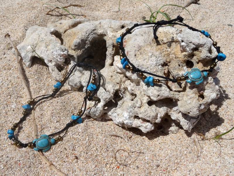 Fußkettchen Türkis Schildkröte Armband Hippie Boho Armkette Fußkette Strand Schmuck Unisex Handmade von MoniCasaExclusive