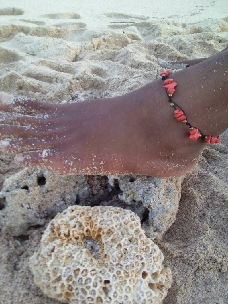 Fußkette Coral Gold Anklet Boho Hippy Strand Schmuck Fußkettchen Unisex Beach Jewelry Festival Handmade Sommer von MoniCasaExclusive
