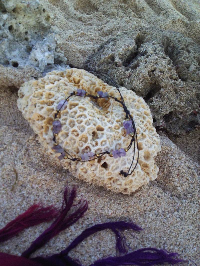 Fußkette Violet Anklet Boho Hippy Strand Schmuck Fußkettchen Unisex Beach Jewelry Festival Sommer Armband Handmade von MoniCasaExclusive