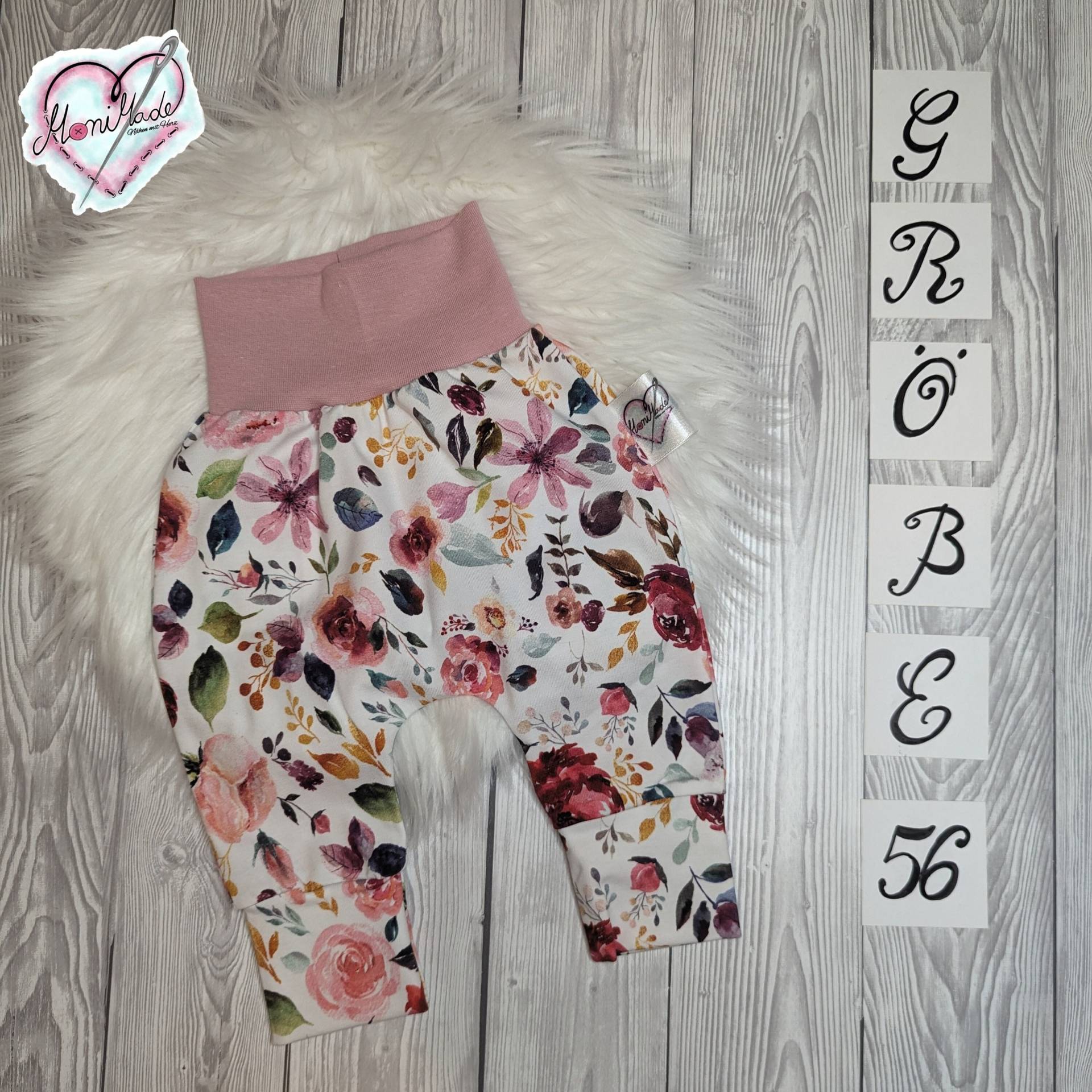 Pumphose Aquarellblumen/Jersey Größe 56-74 von MoniMadeShop