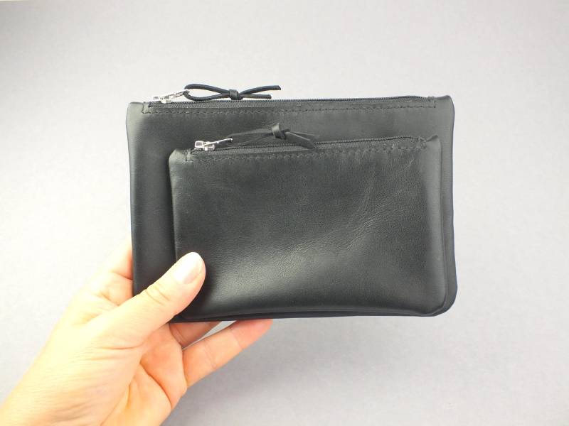 Echtleder Geldbeutel Schwarz - Weiche Geldtasche Münzengeldbörse Mit Reißverschluss Kramtasche von MoniaHerbst