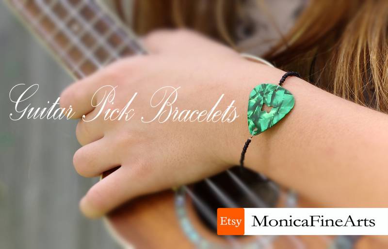 Gitarre Pick Kleine Holzperle Verlängert Kette Metall-Verschluss Armband Fußkettchen Mit Schmetterling Punch von MonicaFineArts
