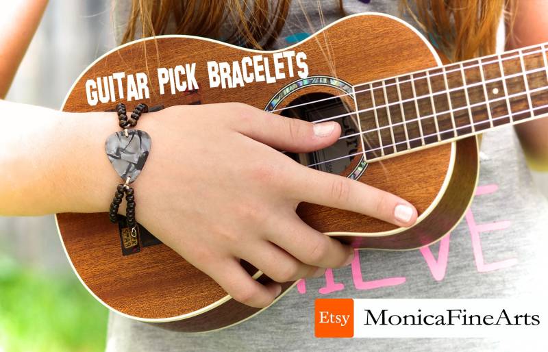 Gitarren Pick Doppel Holzperle Verlängert Kette Metall-Verschluss Armband Fußkettchen von MonicaFineArts