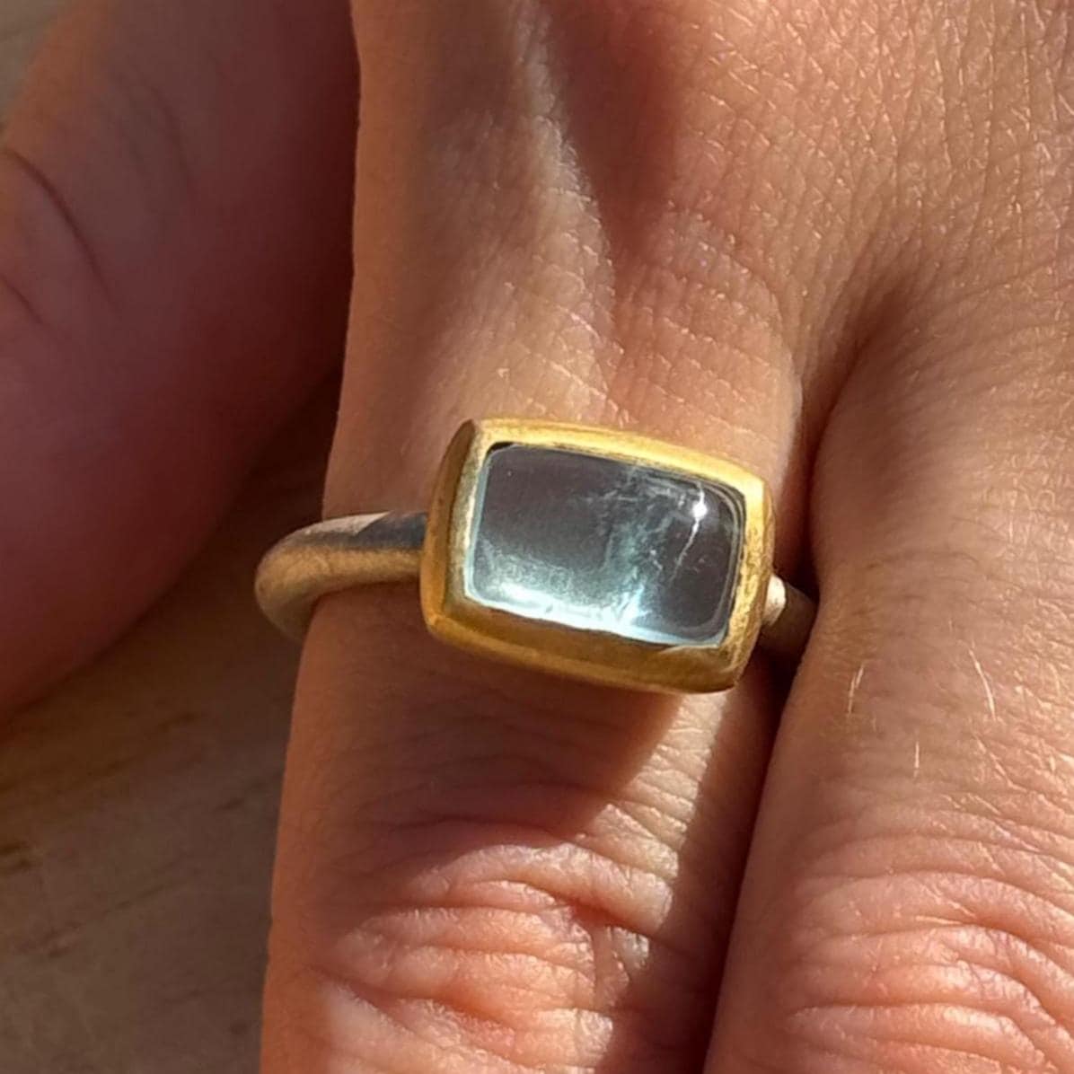 Aquamarin Ring | Handgefertigter Gold Silber Mit Edelstein Rechteckiger - Vermeil Schmuck Handmade, Größe 58 von MonikaHerreDesign
