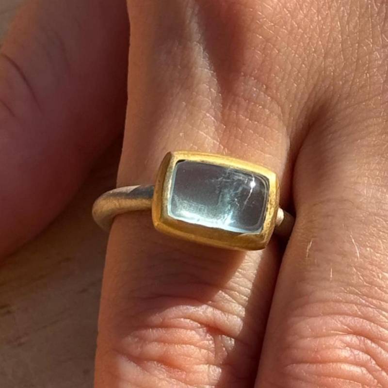 Aquamarin Ring | Handgefertigter Gold Silber Mit Edelstein Rechteckiger - Vermeil Schmuck Handmade, Größe 58 von MonikaHerreDesign