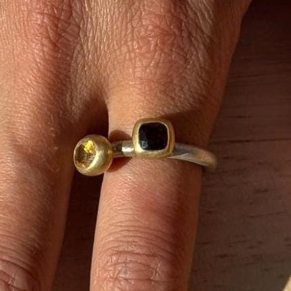 Granat & Citrin Ring | Handgefertigter Gold Silber Mit Zwei Edelsteinen Offener - Vermeil Schmuck Größe 56 von MonikaHerreDesign