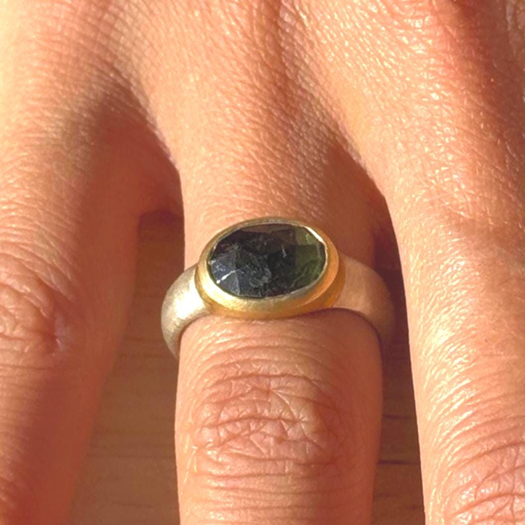 Grüner Turmalin Ring | Handgefertigter Gold Silber Mit Großem Edelstein Facettierter - Vermeil Schmuck Handmade, Größe 54 von MonikaHerreDesign