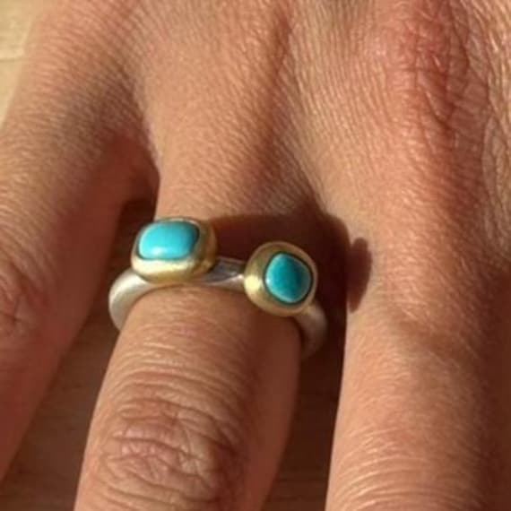 Sleeping Beauty Türkis Ring | Handgefertigter Gold Silber Mit Edelstein Vermeil Schmuck, Größe 50 von MonikaHerreDesign