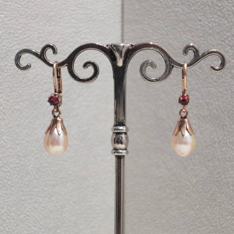 Granat Perlen Ohrringe Granatschmuck Perlenschmuck Ohrhänger 925/ - Sterling Silber Rosé Vergoldet Edelsteinschmuck Trachtenschmuck Vintage von MonikaStoeckinger