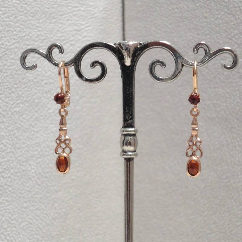 Jugendstil Ohrhänger Granatschmuck Granat Ohrringe Vintage Retro Trachten Rosé Vergoldung Sterling Silber 925/ - Jugendstilschmuck Nostalgie von MonikaStoeckinger