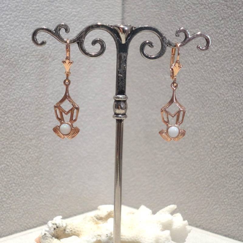 Jugendstil Opal Ohrringe Opalschmuck Sterling Silber 925/ - Rosé Vergoldung Ohrhänger Jugendstilschmuck Art Nouveau Nostalgie Vintage Retro von MonikaStoeckinger