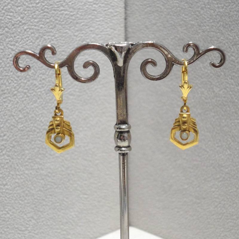 Jugendstil Opal Ohrringe Sterling Silber 925/ - Gelb Vergoldet Jugendstilschmuck Art Nouveau Ohrhänger Vintage Nostalgie Retro Trachten von MonikaStoeckinger