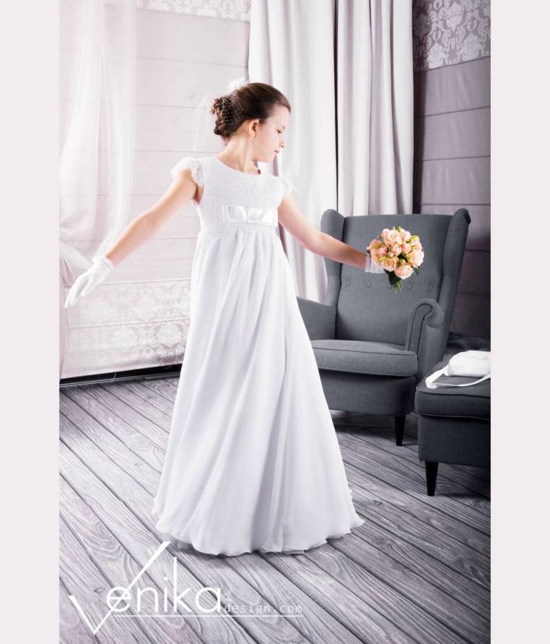 Erstkommunion Kleid in Weiß, Mit Ganz Zarter Spitze, Chiffon von MonikaVenika