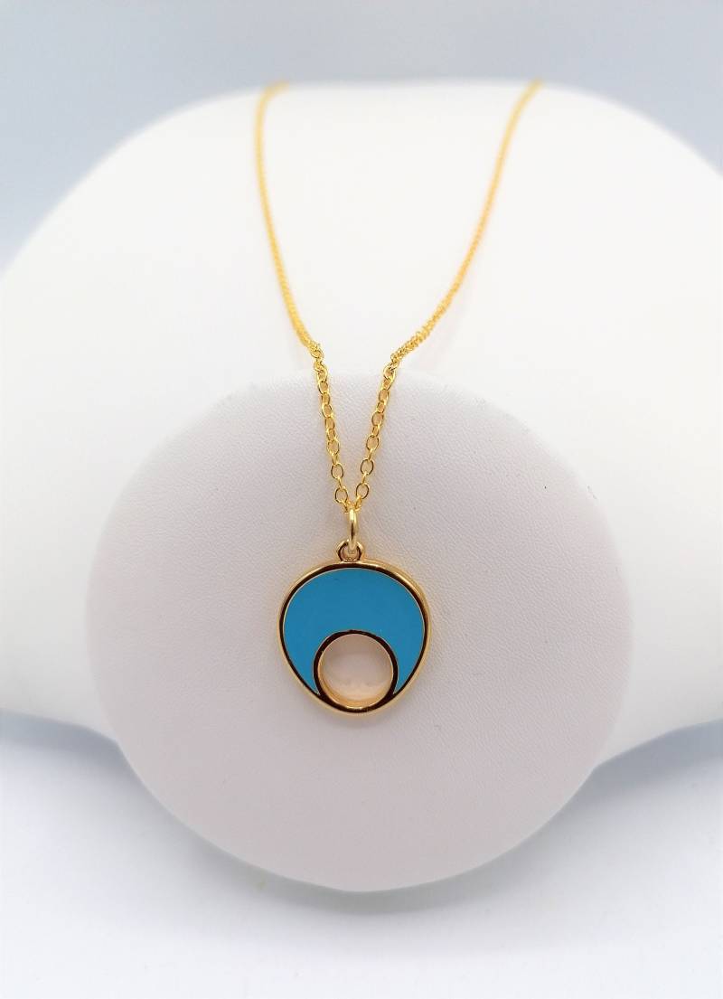 Anhänger Vergoldet - Glücksauge 20x18 Mm Mit Emaille in Pink Oder Türkis Feine Gliederkette 50 cm Karabiner Geburtstag von MonisKunstladen