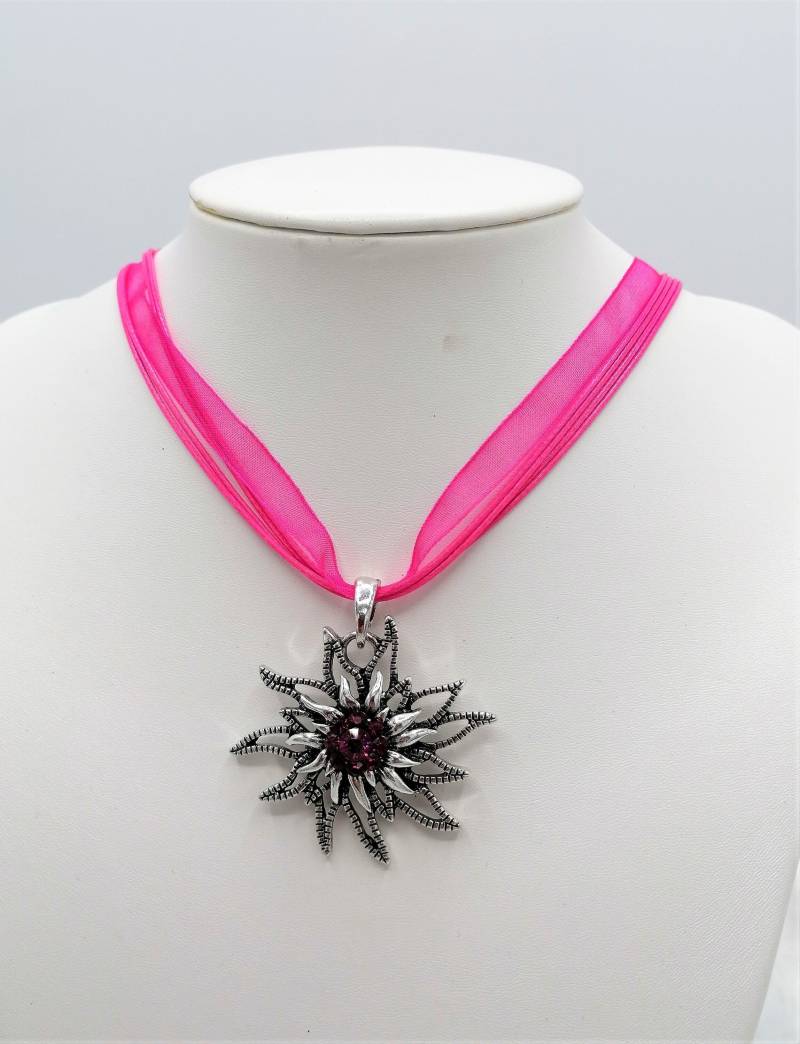 Dirndl-Schmuck - Metallanhänger Versilbert Edelweiß Mit Rosa Strasssteinen Anhänger D =40 Mm Oktoberfest Ozapft Is Kirchweih Dirndl von MonisKunstladen