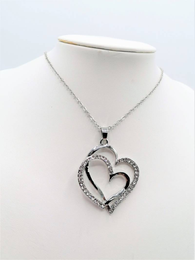 Edelstahlschmuck -Doppelherz Edelstahl H 40 Mm B Mit Feiner Gliederkette 50 cm Karabiner Geschenke Zum Muttertag Geburtstag von MonisKunstladen