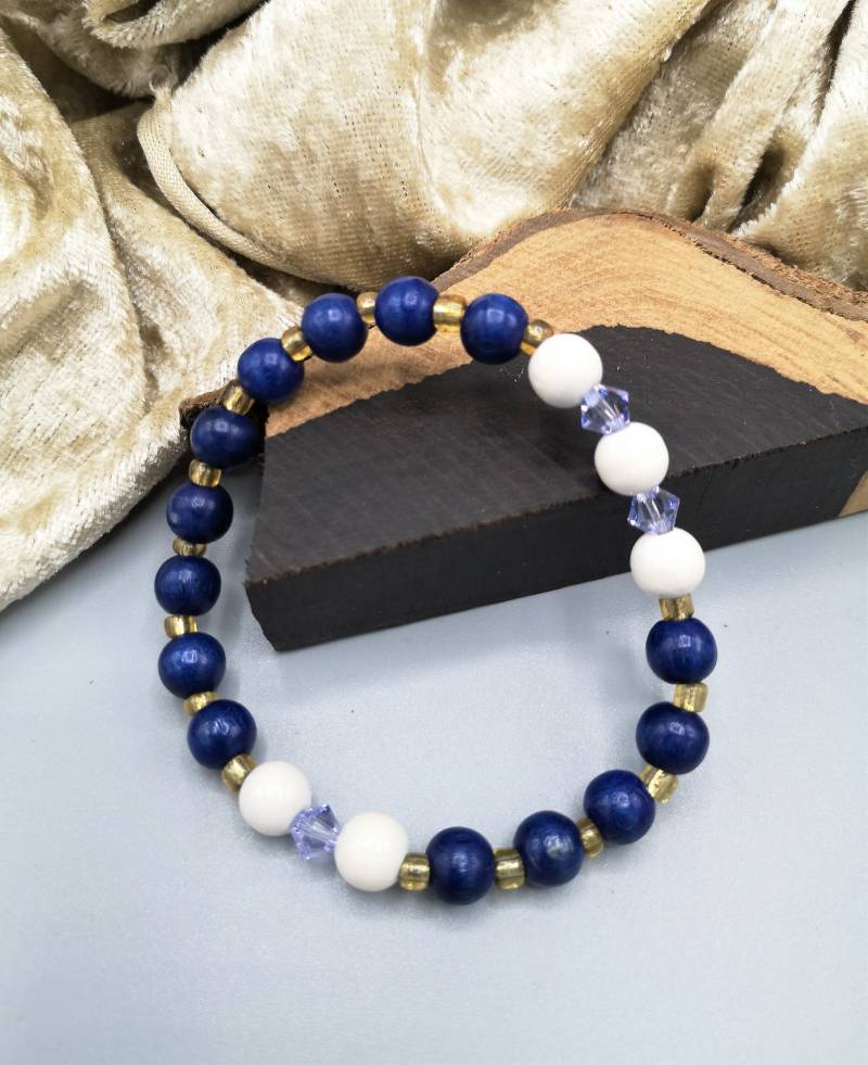 Perlenschmuck - Armband Ca. 18 cm Dehnbar Holzperlen Swarovskiperlen Roncailles Modeschmuck Geburtstag Muttertag von MonisKunstladen