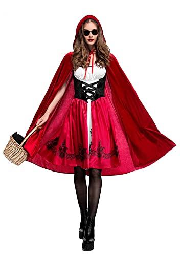 Monissy Damen Halloween Kostüm Rotkäppchen Kostüm mit Umhang,Karneval Verkleidung Party Nachtclub Kostüm Rot+schwarz+weiß, Size: XXXL von Monissy
