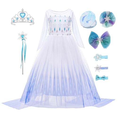 Monissy Elsa Kostüm mit Zubehöre Anna Prinzessnkleider für Mädchen Kinder Verkleidungkleid für Geburtstagsfeiern Halloween Weihnachten Verkleidung Karneval Fasching Geschenk, Blau B, 110 von Monissy
