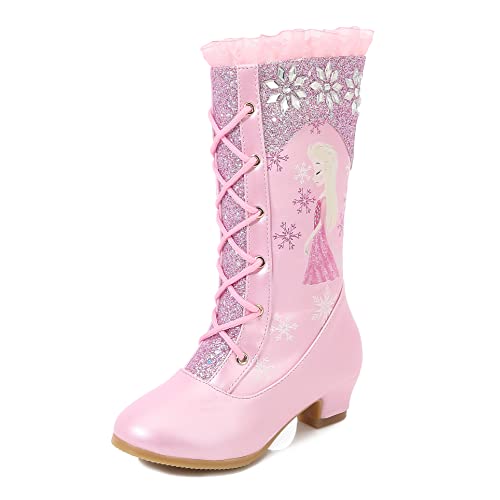 Monissy Mädchen Prinzessin Elsa Gummistiefel mit Absatz Winterstiefel Warm Gefütterte Bow-knot Baumwollschuhe Eiskönigin Schneestiefel Party Kindergarten Geburtstag Geschenk Outdoor Karneval, Rosa, 30 von Monissy