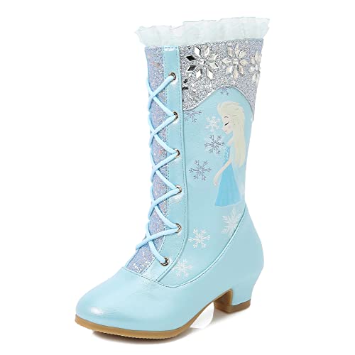 Monissy Mädchen Prinzessin Elsa Gummistiefel mit Absatz Winterstiefel Warm Gefütterte Bow-knot Baumwollschuhe Eiskönigin Schneestiefel Party Kindergarten Geburtstag Geschenk Outdoor Karneval, Blau, 31 von Monissy