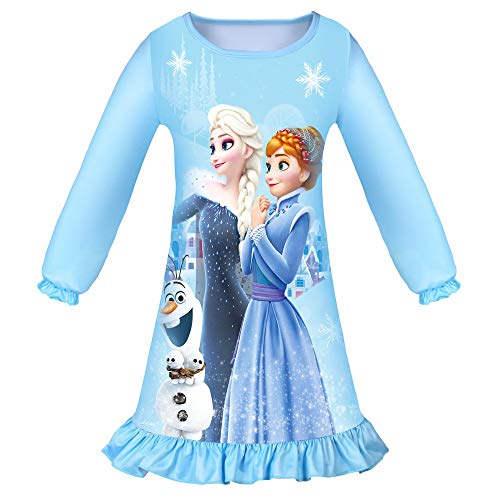 Monissy Mädchen Schlafanzug Langarm Pajamas für Kinder Baumwolle Winter einteiliger ELSA Kleidung Homewear Hauskleidung Nachtwäsche für Geschenk Zuhause Freizeit Weihnachten, Blau, 120 von Monissy