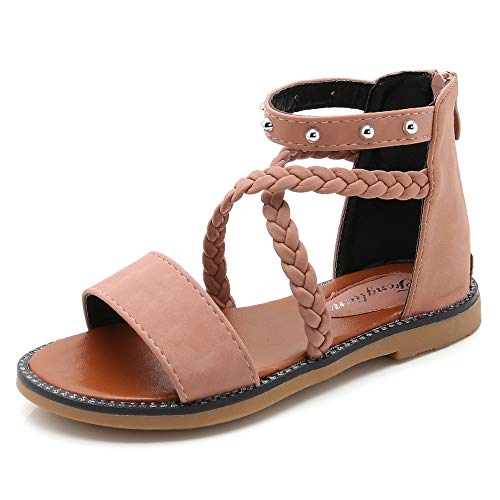 Monissy Römer Sandalen Mädchen Kinder Römersandalen Hoch Sommer Schuhe Prinzessin Sandalen Mode Flache Sandaletten mit Reißverschluss Schnürung Strass Leder Gummisohle, Rosa, 37 von Monissy