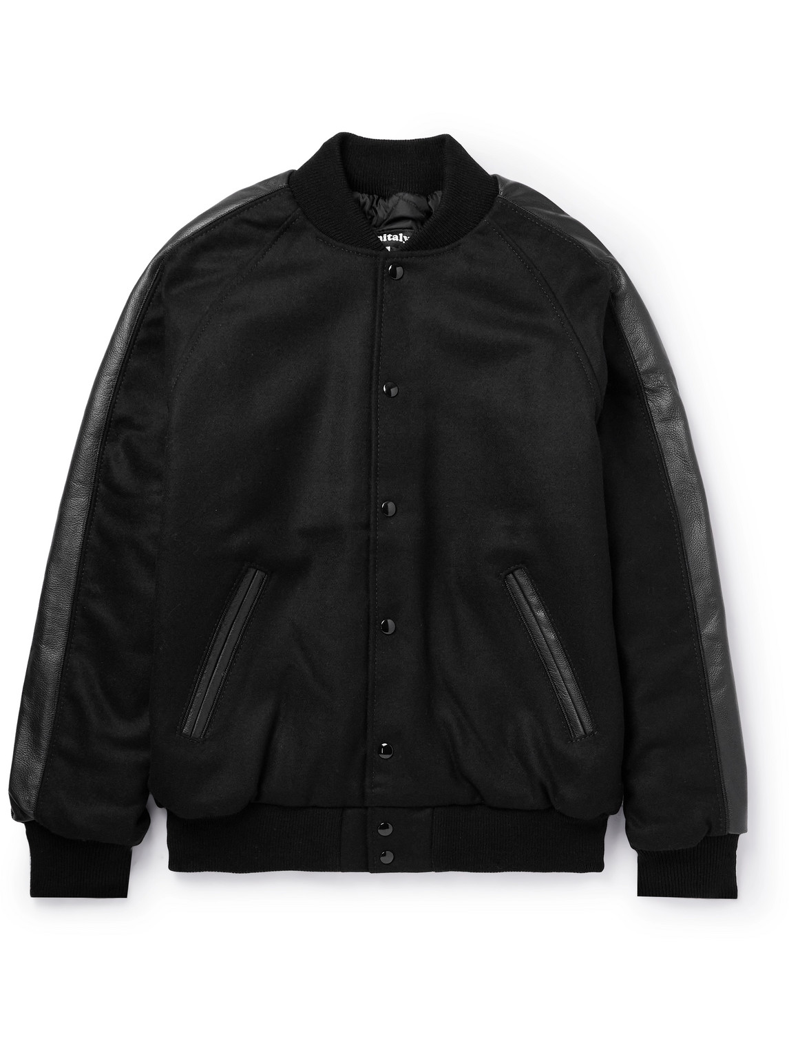 Monitaly - Leather-Trimmed Wool-Blend Varsity Jacket - Men - Black - S von Monitaly