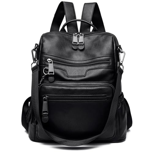 Monitika Damen Rucksack Wasserdicht PU Leder Schultertaschen Modische Lässig Rucksäcke Schwarz von Monitika