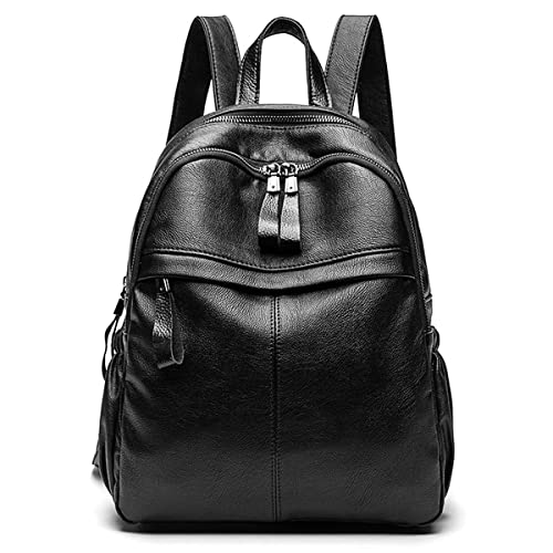 Monitika Rucksack Damen leder Wasserdicht Große Kapazität Modische Freizeit Schulrucksäcke Schwarz von Monitika
