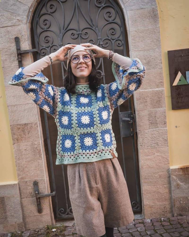 Oma Viereck Pullover, Gehäkelter Baumwollpullover, Oversized Hoodie, Poncho, Poncho Damen Strickpullover von MonjyHandmade