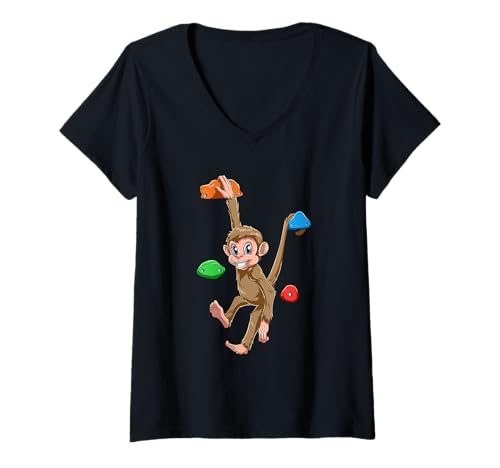 Damen Lustiger Bouldering-Kletter-AFFE T-Shirt mit V-Ausschnitt Damen Lustiger Bouldering-Kletter-AFFE T-Shirt mit V-Ausschnitt von Monkey Bouldering T-Shirt Kinder