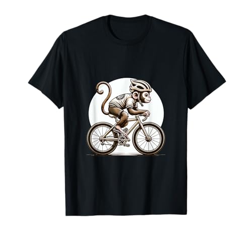 Monkey Cyclist FH Süßer Affe Radfahrer T-Shirt Schwarz Kind Unisex Kleinkind Medium 92/98 EU 21 cm Sommer Klassisch Cartoon Fahrrad Kinder Fahrradfans von Monkey Cyclist FH