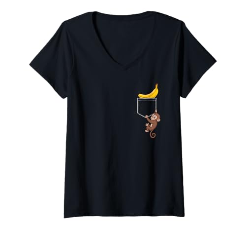 Damen Bananentasche mit Affen T-Shirt mit V-Ausschnitt Damen Bananentasche mit Affen T-Shirt mit V-Ausschnitt von Monkey Design