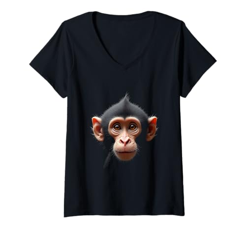 Damen Affenkopf Wildtier Dschungel Kunst T-Shirt mit V-Ausschnitt Damen Affenkopf Wildtier Dschungel Kunst T-Shirt mit V-Ausschnitt von Monkey Fun Designs