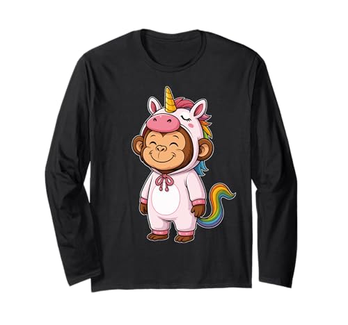 Kawaii AFFE im Einhorn Kostüm für Mädchen Kinder Affenliebhaber Langarmshirt von Monkey In Unicorn Costume Kawaii Design