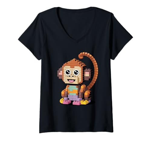 Damen AFFE Spielzeugbausteine Affen T-Shirt mit V-Ausschnitt Damen AFFE Spielzeugbausteine Affen T-Shirt mit V-Ausschnitt von Monkey Lover Gifts
