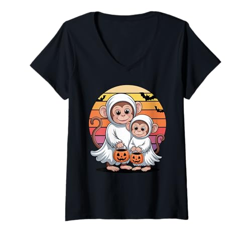 Damen Halloween AFFE Geist Affen T-Shirt mit V-Ausschnitt Damen Halloween AFFE Geist Affen T-Shirt mit V-Ausschnitt von Monkey Lover Gifts