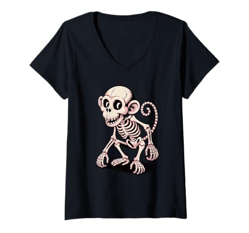 Damen Halloween AFFE Skelett Gruselige Affen T-Shirt mit V-Ausschnitt Damen Halloween AFFE Skelett Gruselige Affen T-Shirt mit V-Ausschnitt von Monkey Lover Gifts