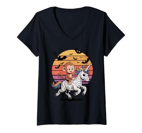 Damen Halloween Mumie Einhorn AFFE Affen T-Shirt mit V-Ausschnitt Damen Halloween Mumie Einhorn AFFE Affen T-Shirt mit V-Ausschnitt von Monkey Lover Gifts