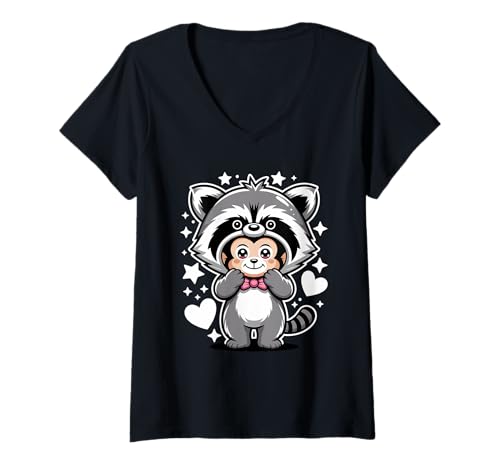 Damen Kawaii AFFE Waschbär Kostüm Affen T-Shirt mit V-Ausschnitt Damen Kawaii AFFE Waschbär Kostüm Affen T-Shirt mit V-Ausschnitt von Monkey Lover Gifts