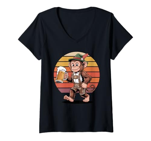 Damen Retro AFFE Bier Trinkende Affen T-Shirt mit V-Ausschnitt Damen Retro AFFE Bier Trinkende Affen T-Shirt mit V-Ausschnitt von Monkey Lover Gifts