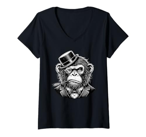 Damen Retro Vintage AFFE Gentleman Fliege Affen T-Shirt mit V-Ausschnitt Damen Retro Vintage AFFE Gentleman Fliege Affen T-Shirt mit V-Ausschnitt von Monkey Lover Gifts