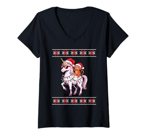 Damen Weihnachten AFFE Einhorn Sonnenbrille Affen T-Shirt mit V-Ausschnitt Damen Weihnachten AFFE Einhorn Sonnenbrille Affen T-Shirt mit V-Ausschnitt von Monkey Lover Gifts