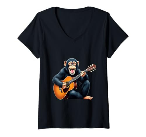 Damen AFFE spielt Gitarre Design Lustiger AFFE T-Shirt mit V-Ausschnitt Damen AFFE spielt Gitarre Design Lustiger AFFE T-Shirt mit V-Ausschnitt von Monkey Lovers Designs