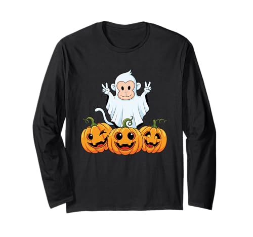 Lustiger AFFE Geist Kürbis Boo Halloween Kinder Herren Damen Langarmshirt von Monkey Lovers Halloween Ghost Pumpkin Outfits