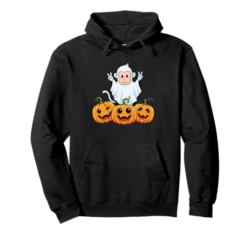 Lustiger AFFE Geist Kürbis Boo Halloween Kinder Herren Damen Pullover Hoodie von Monkey Lovers Halloween Ghost Pumpkin Outfits