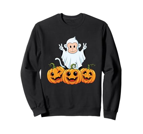 Lustiger AFFE Geist Kürbis Boo Halloween Kinder Herren Damen Sweatshirt von Monkey Lovers Halloween Ghost Pumpkin Outfits